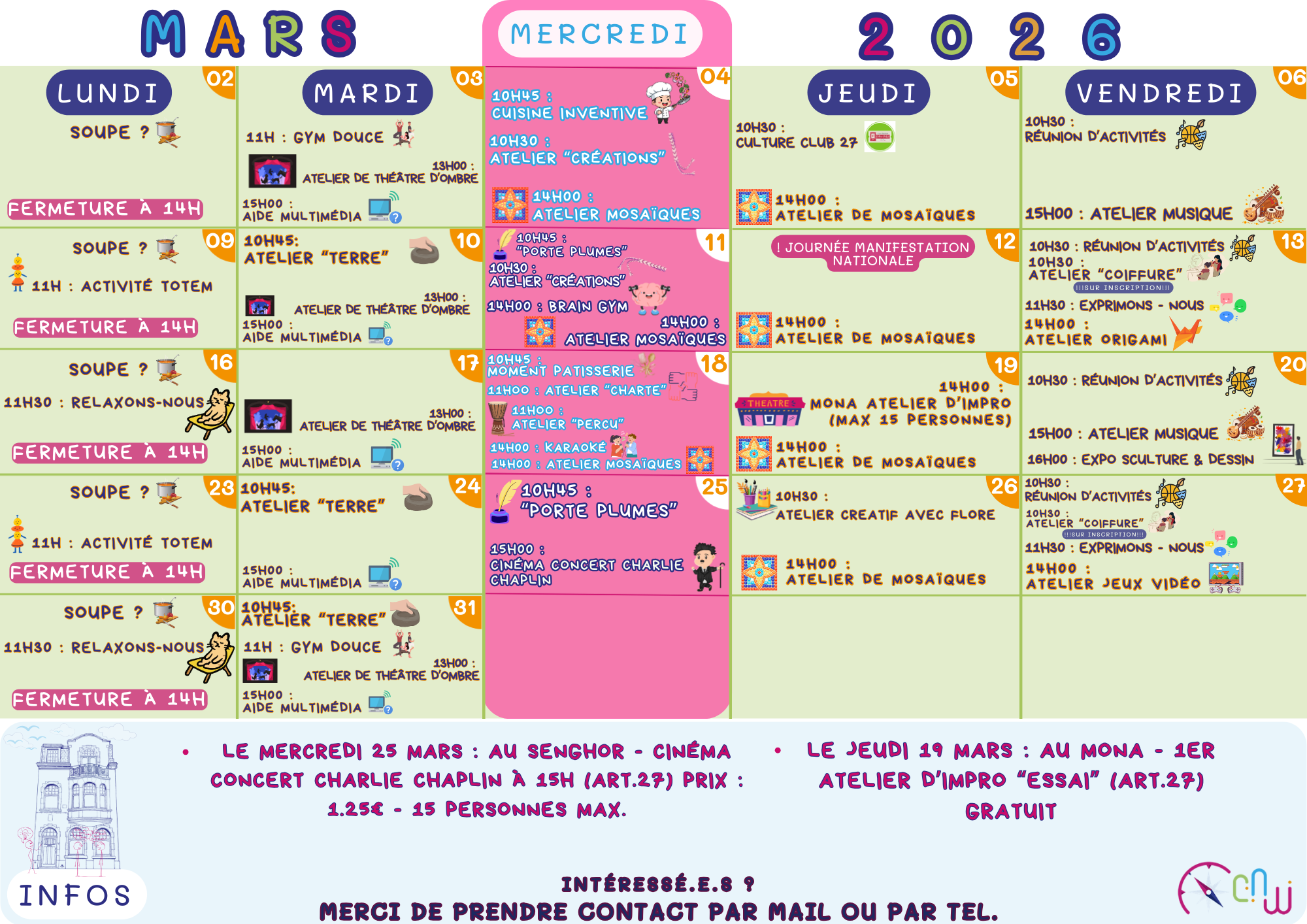 Calendrier Mars 2026